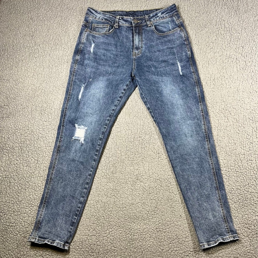 YoungLA 607 Mens Distressed Slim Fit Jeans Blue Denim‎ 34x30 (33x28) Stretch